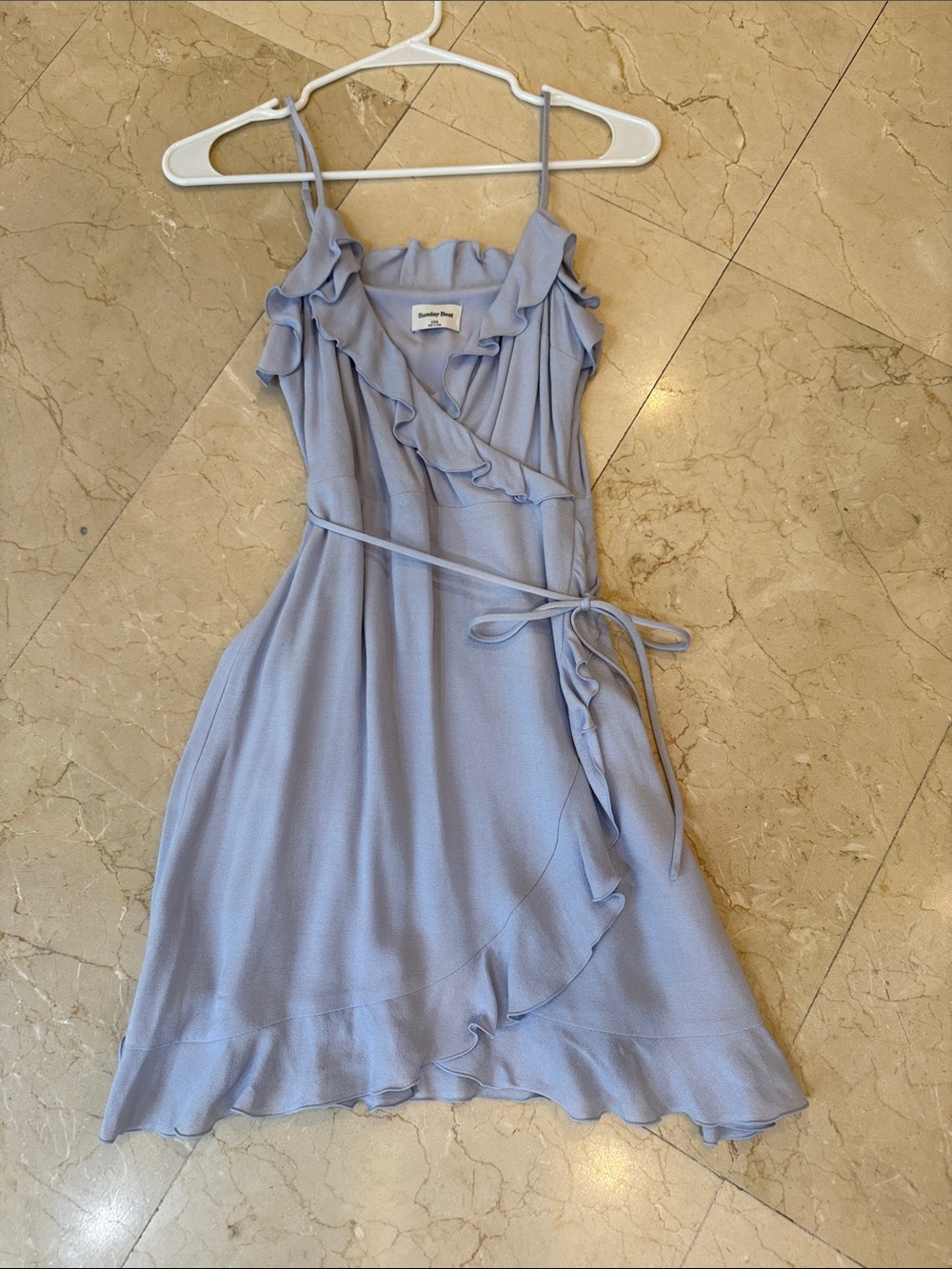 Sunday Best Pastel Blue Ruffle Wrap Mini Dress